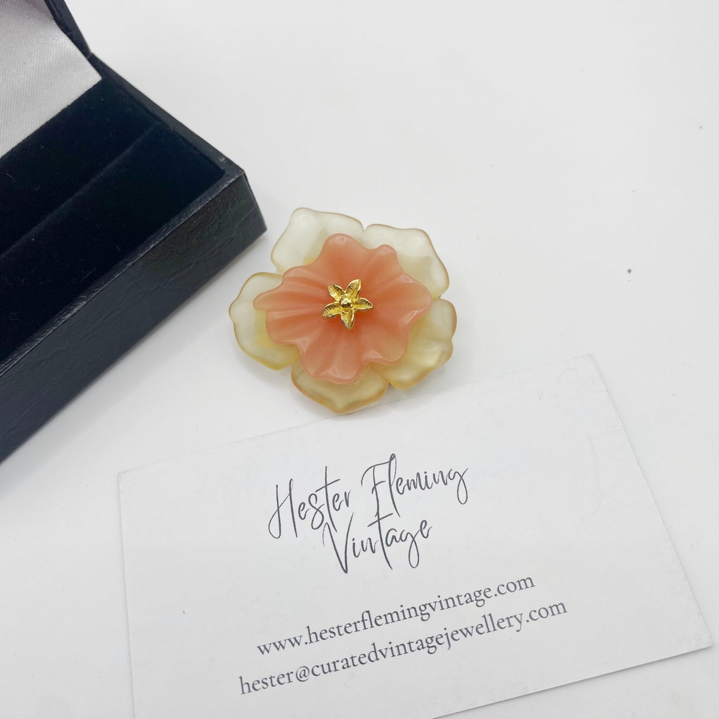 Close up of 1980s Givenchy Pansy Brooch