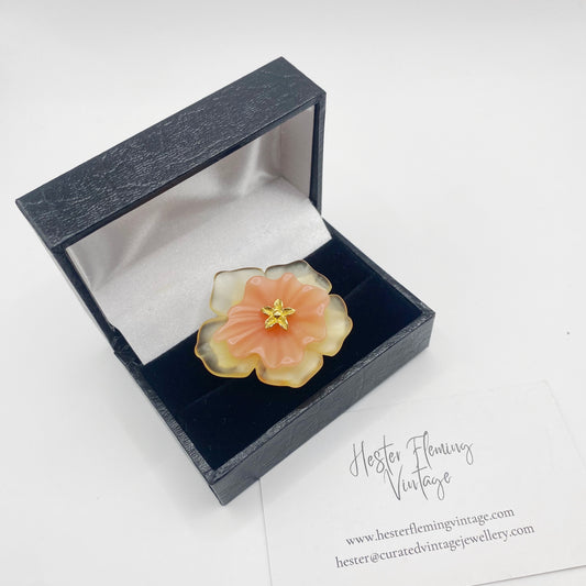 1980s Givenchy Pansy Lucite Brooch - presented in jewellery box.