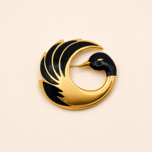 1980s Orena Paris Swan Brooch front view.