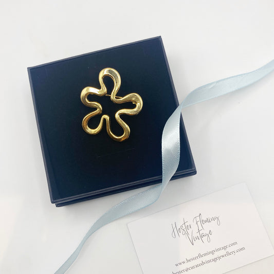 Retro gold modernist brooch from deadstock London collection.