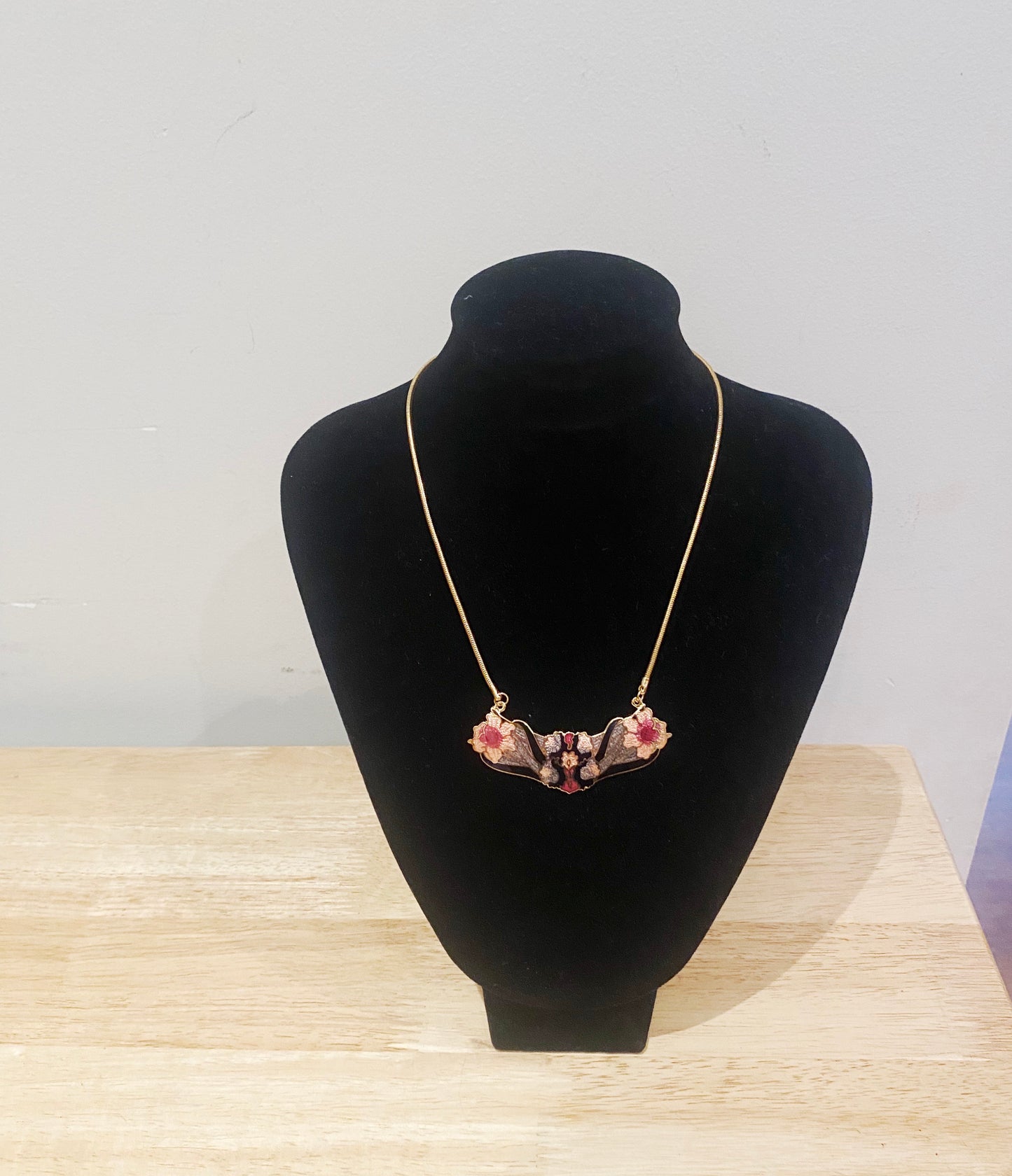 1980s Vintage Cloisonne Necklace on Stand.