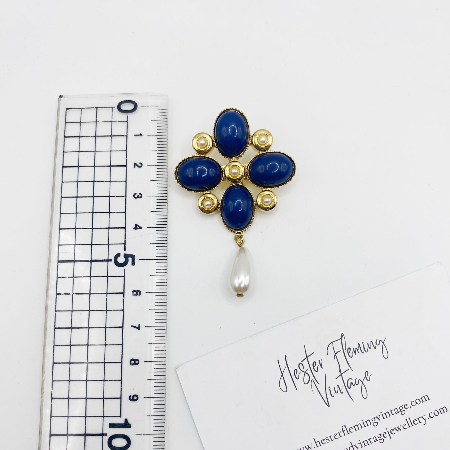 Vintage · 1990s · Maltese Cross Brooch with Pearl Drop
