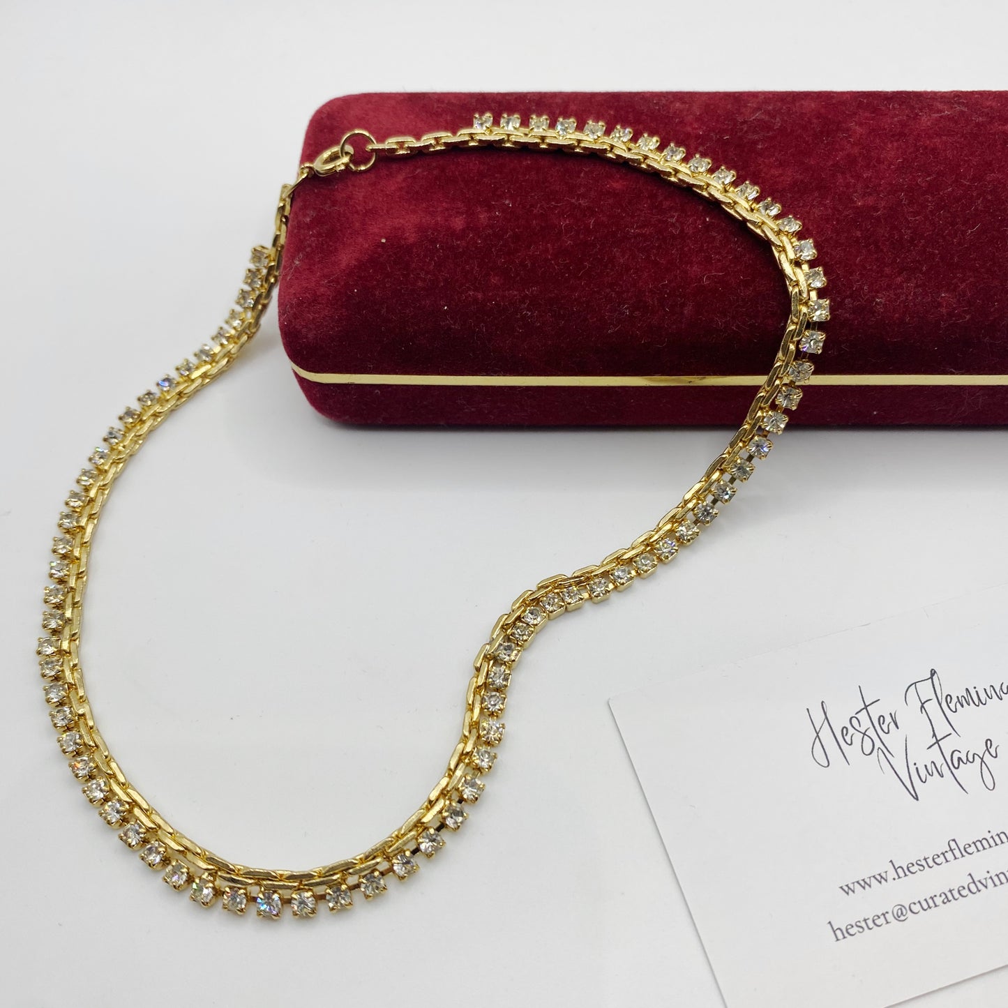 1990s Swarovski crystal necklace in 22kt gold plating double row collar design