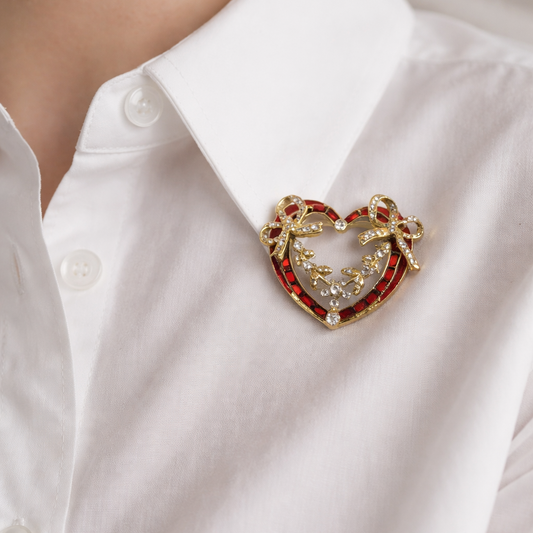 1990s Napier Heart Brooch, styled on a crisp white shirt. 