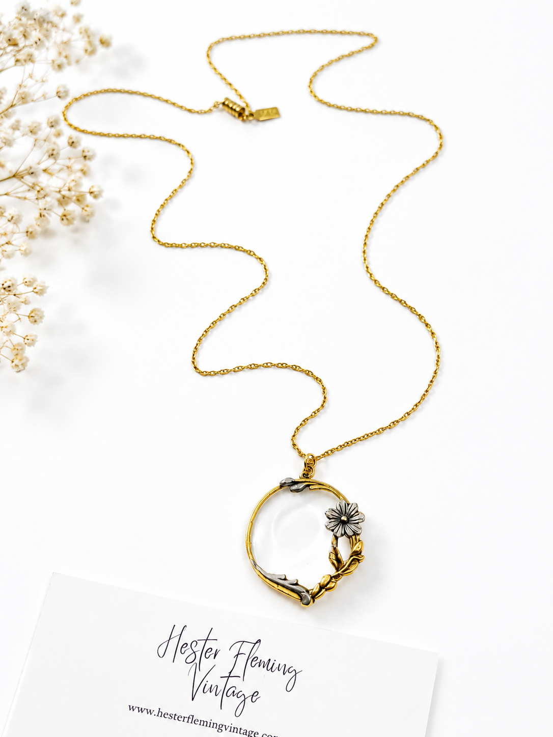 1990s Victorian Revival Quizzer Necklace, flat lay. 