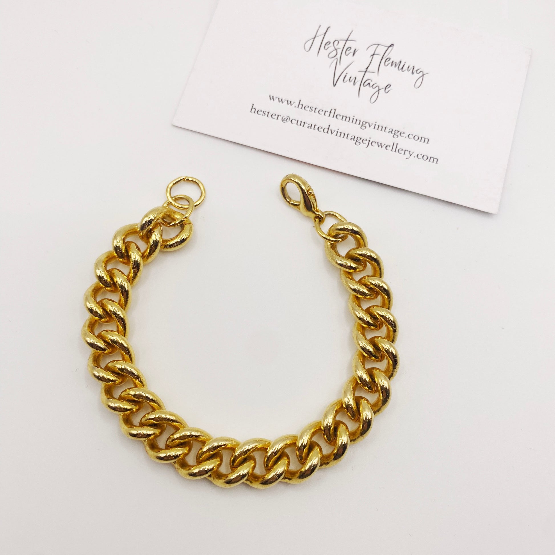 1980s vintage 22K gold plated thick curb bracelet, front view.