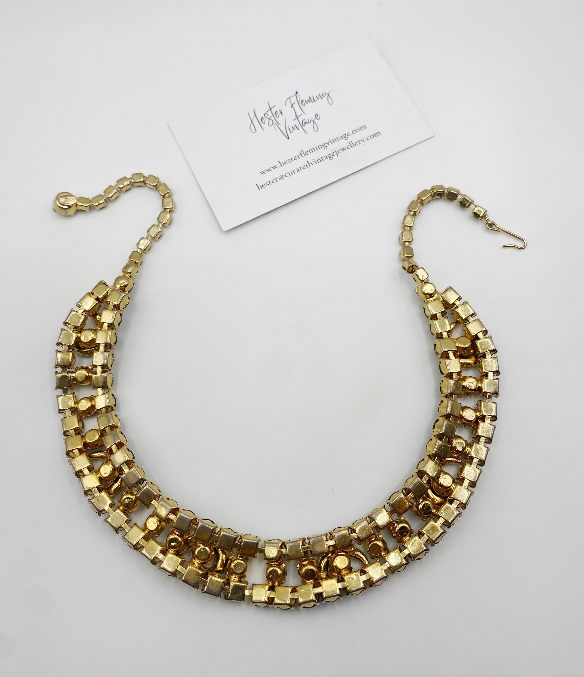 Back view of emerald crystal necklace by Weiss.