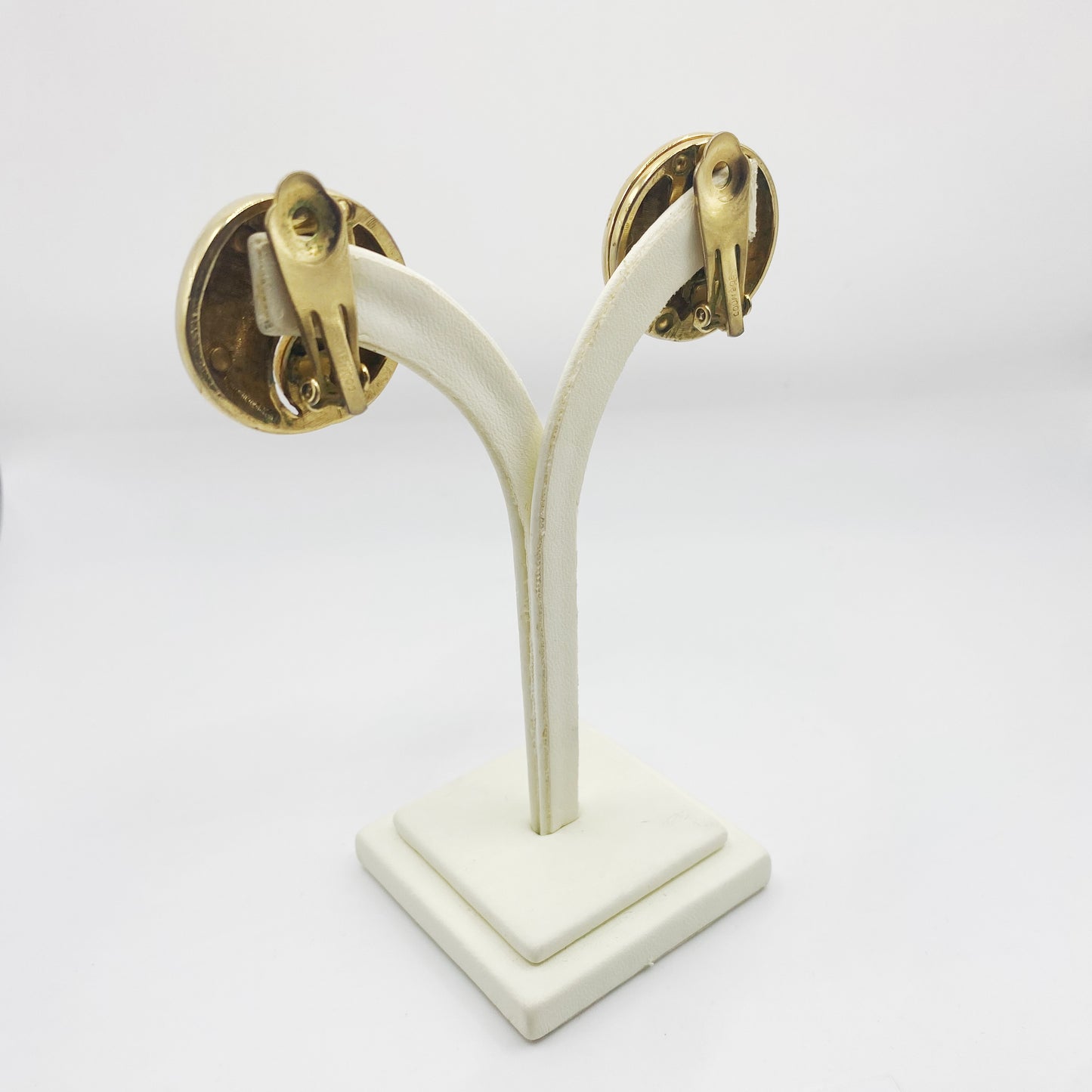 Back view of french designer, Andre Courreges earrings. Clip on fitting. Dating from the 1980s.
