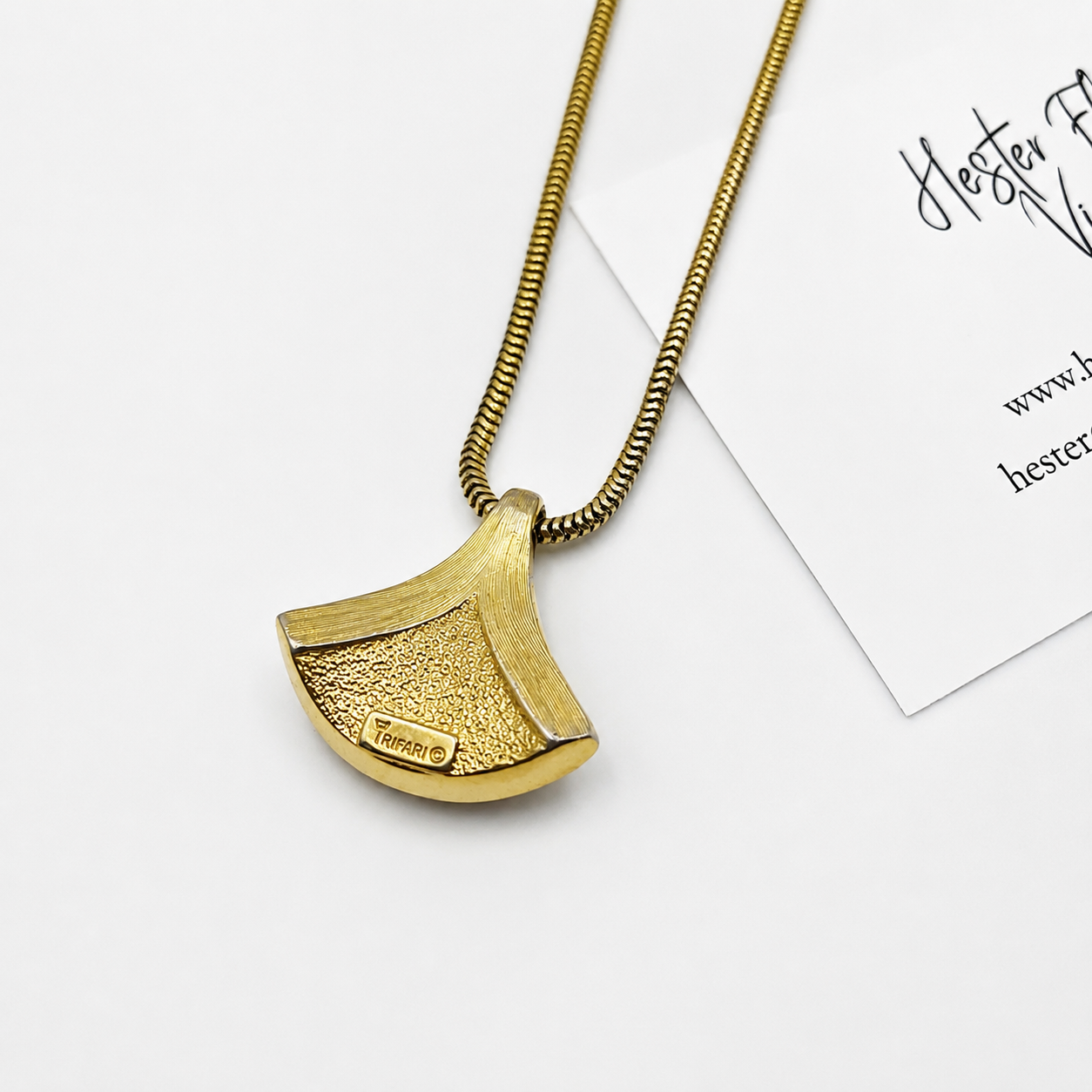 Trifari · 1970s · Cream Enamel Pendant