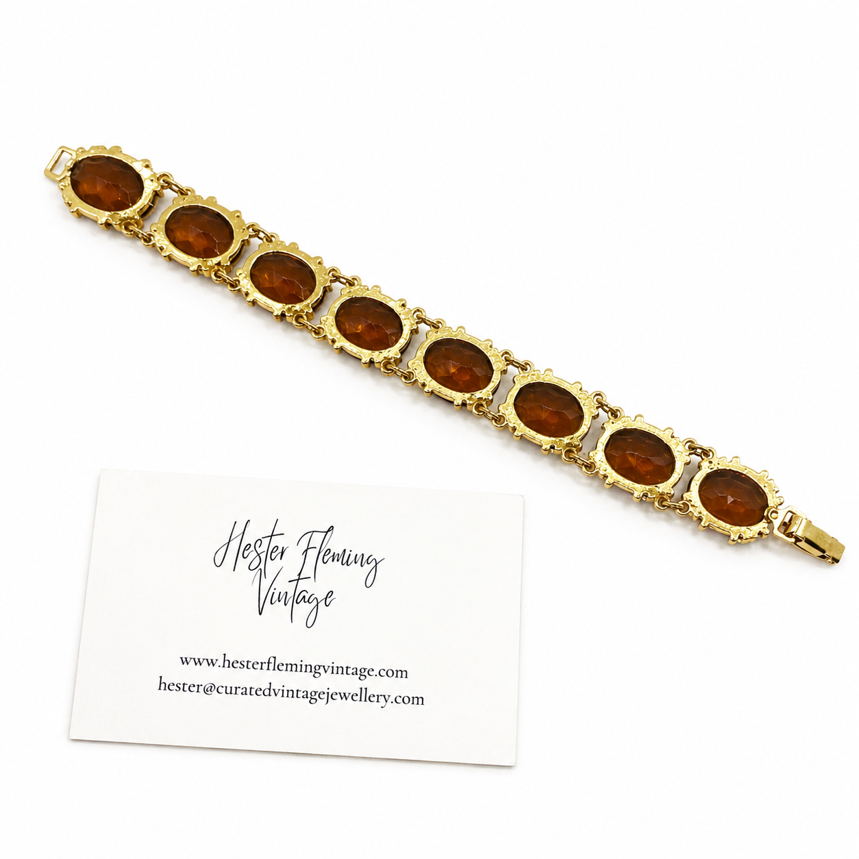 Flat lay back view 90s Swarovski crystal amber bracelet