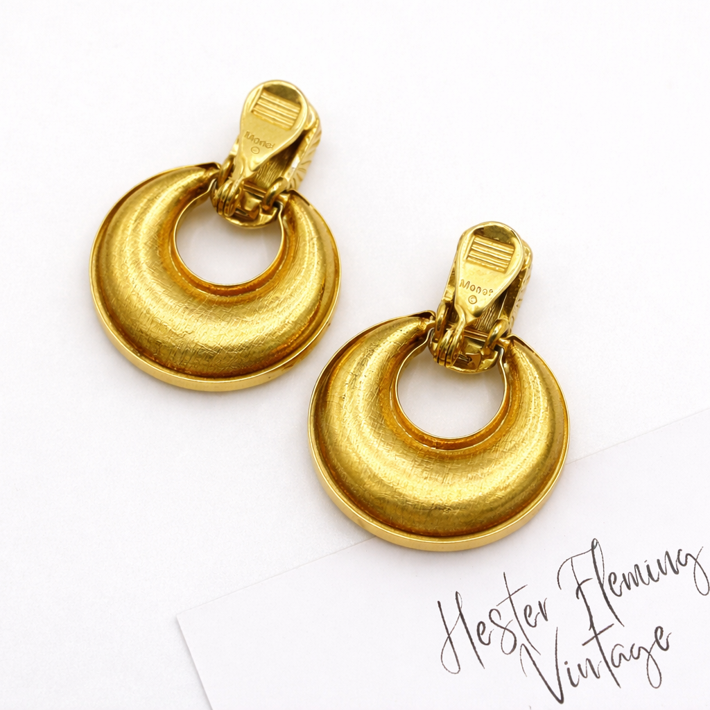 Back view of 1970s Vintage Monet Earrings. Comfortable clip-on fitting.
