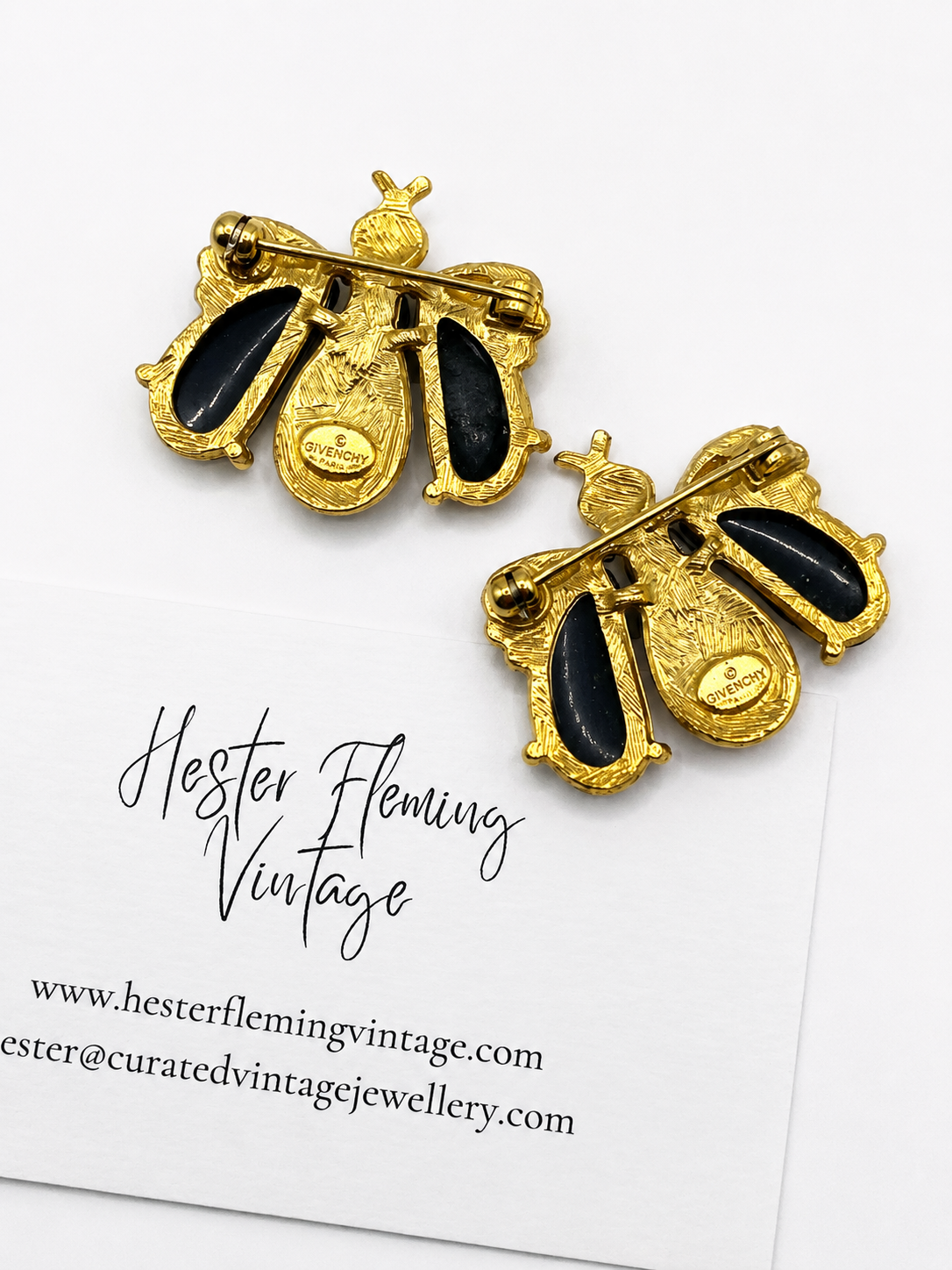 Back view of 1990s Givenchy bee brooch set. 