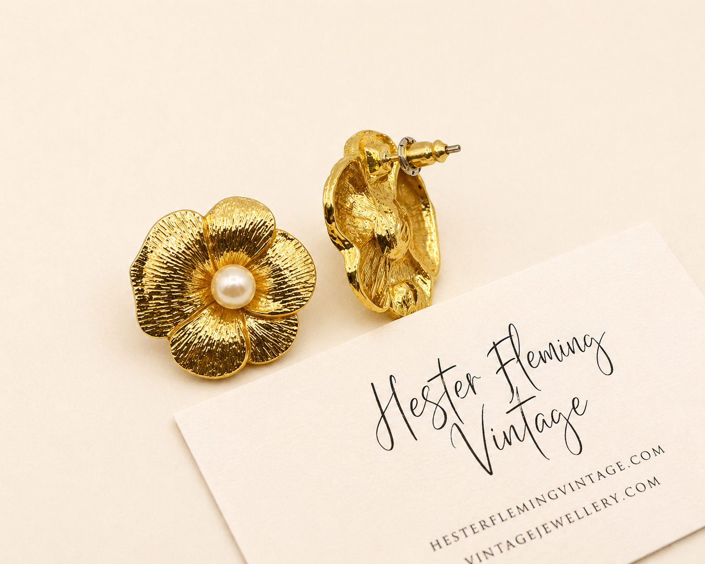 Back view of vintage 1990s pansy earrings. 