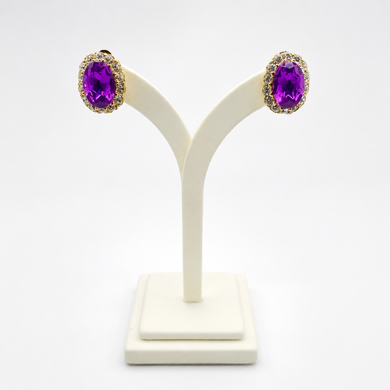 Vintage 1980s Purple Crystal Halo Clip-On Earrings