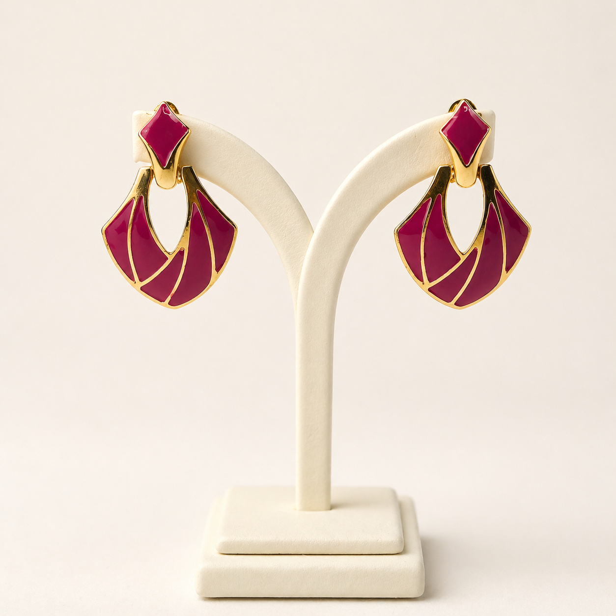 Vintage · 1980s · Deco Style Magenta Enamel Earrings