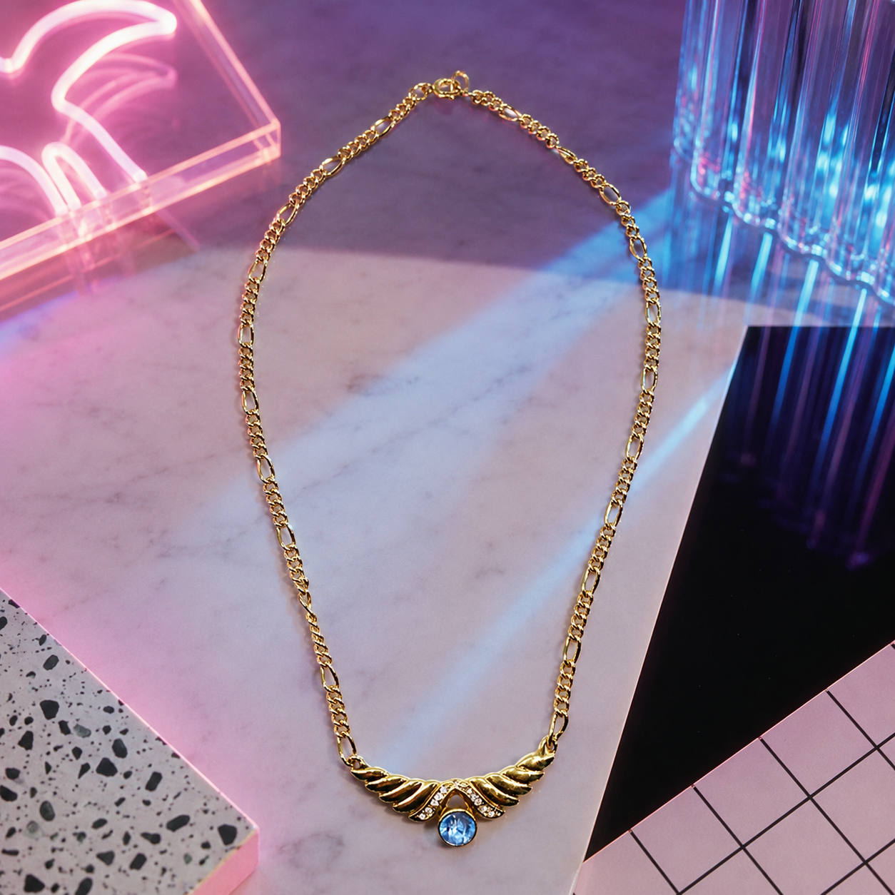 Vintage Gold Wonder Wings Necklace | 1980s Statement Jewellery