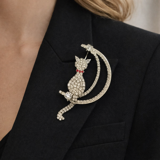 Butler & Wilson · 1980s · Crescent Moon Cat Brooch