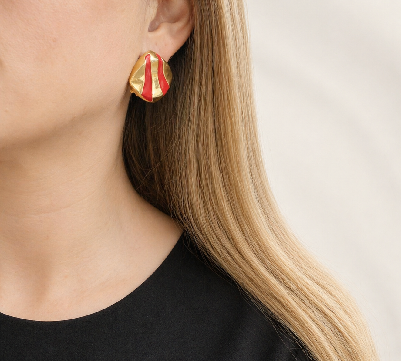 1970s · Trifari · Red Enamel Clip Earrings