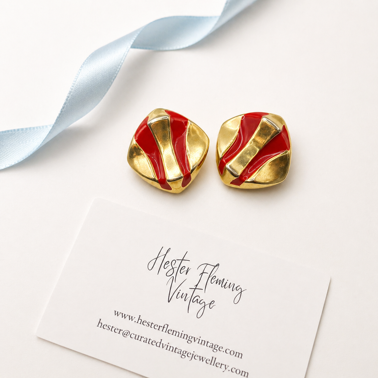 1970s · Trifari · Red Enamel Clip Earrings