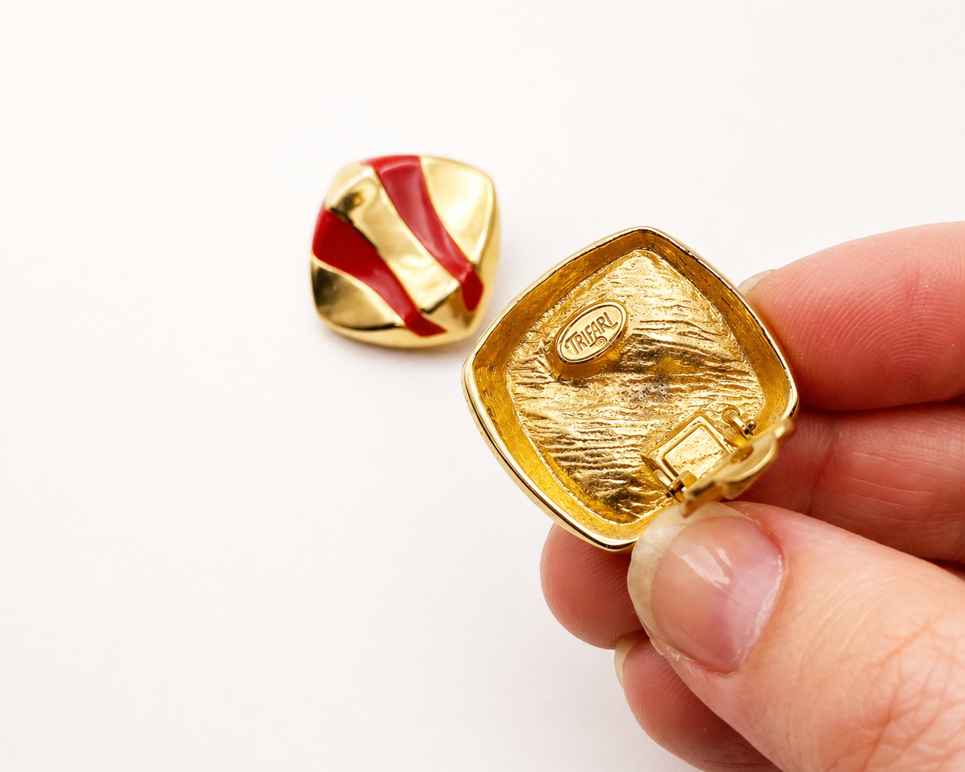 1970s · Trifari · Red Enamel Clip Earrings