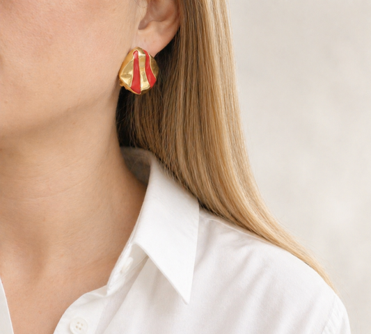 1970s · Trifari · Red Enamel Clip Earrings