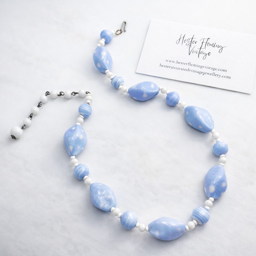 Vintage · 1950s · Powder Blue Glass Bead Necklace