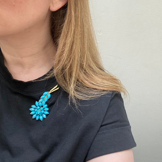 1960s Turquoise Vintage Flower Brooch – A Retro Statement Pin