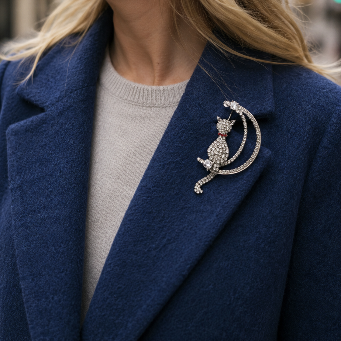 Butler & Wilson · 1990s · Crescent Moon Cat Brooch