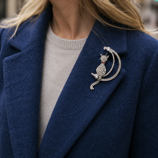 Butler & Wilson · 1990s · Crescent Moon Cat Brooch