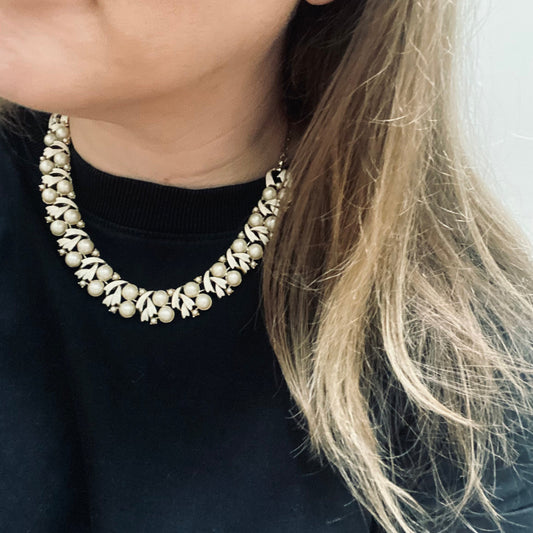 Coro · 1950s · Pearl & Enamel Necklace