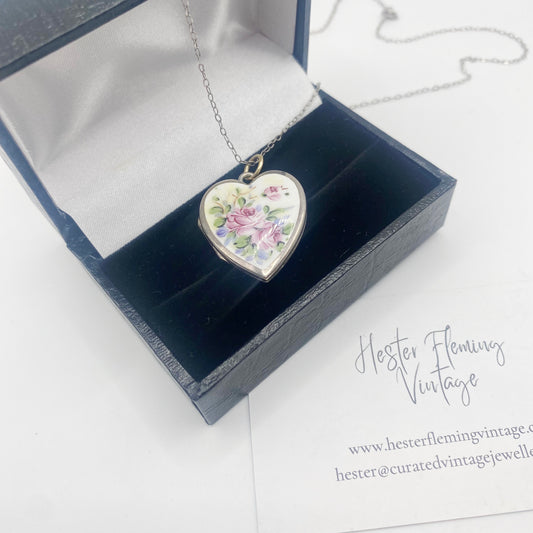 Vintage · 1930s · Enamel Rose Heart Locket