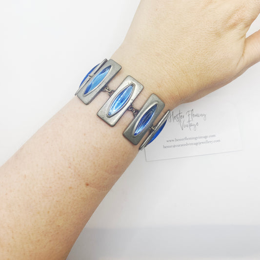 Jørgen Jensen · 1960s · Blue Glass & Pewter Panel Bracelet
