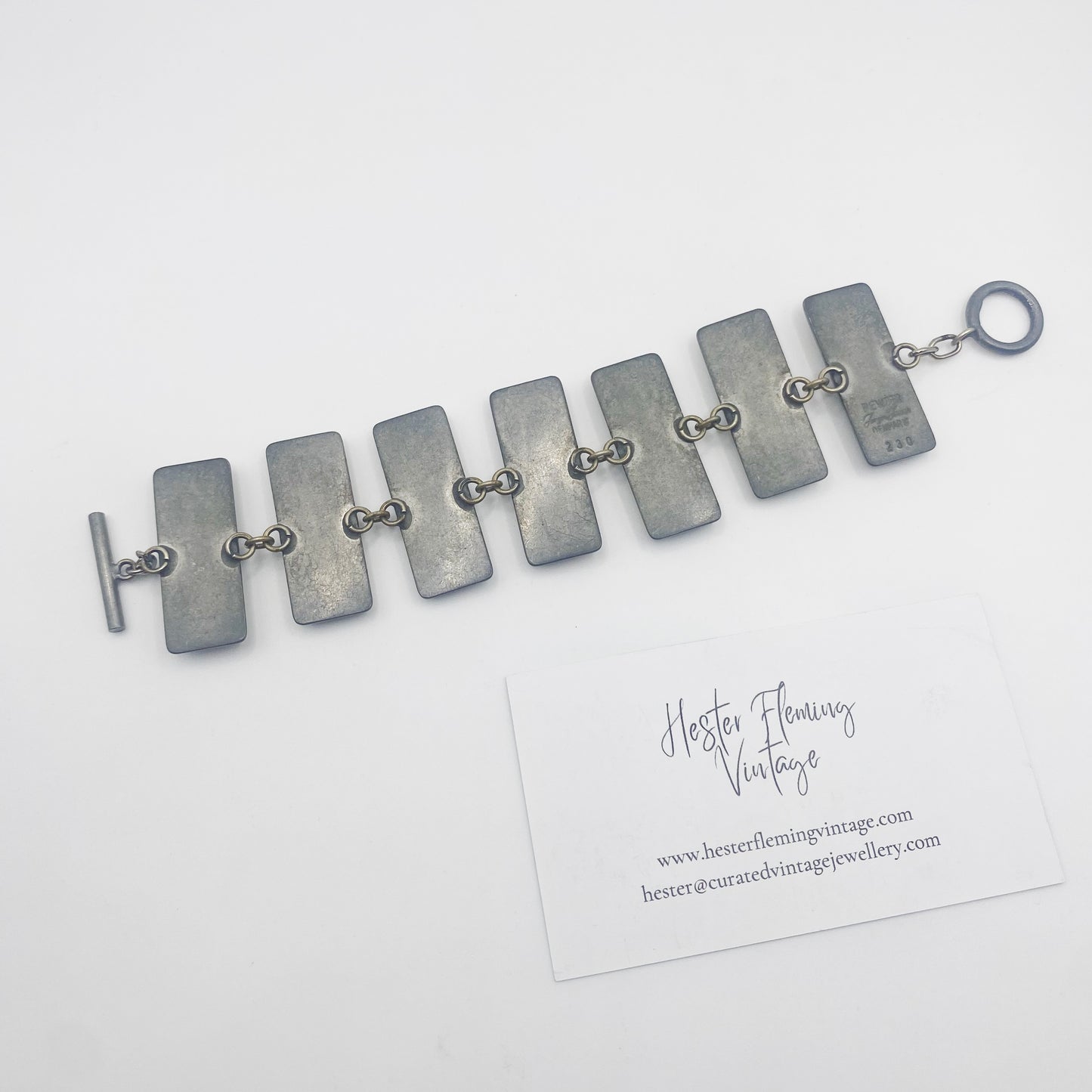 Jørgen Jensen · 1960s · Blue Glass & Pewter Panel Bracelet