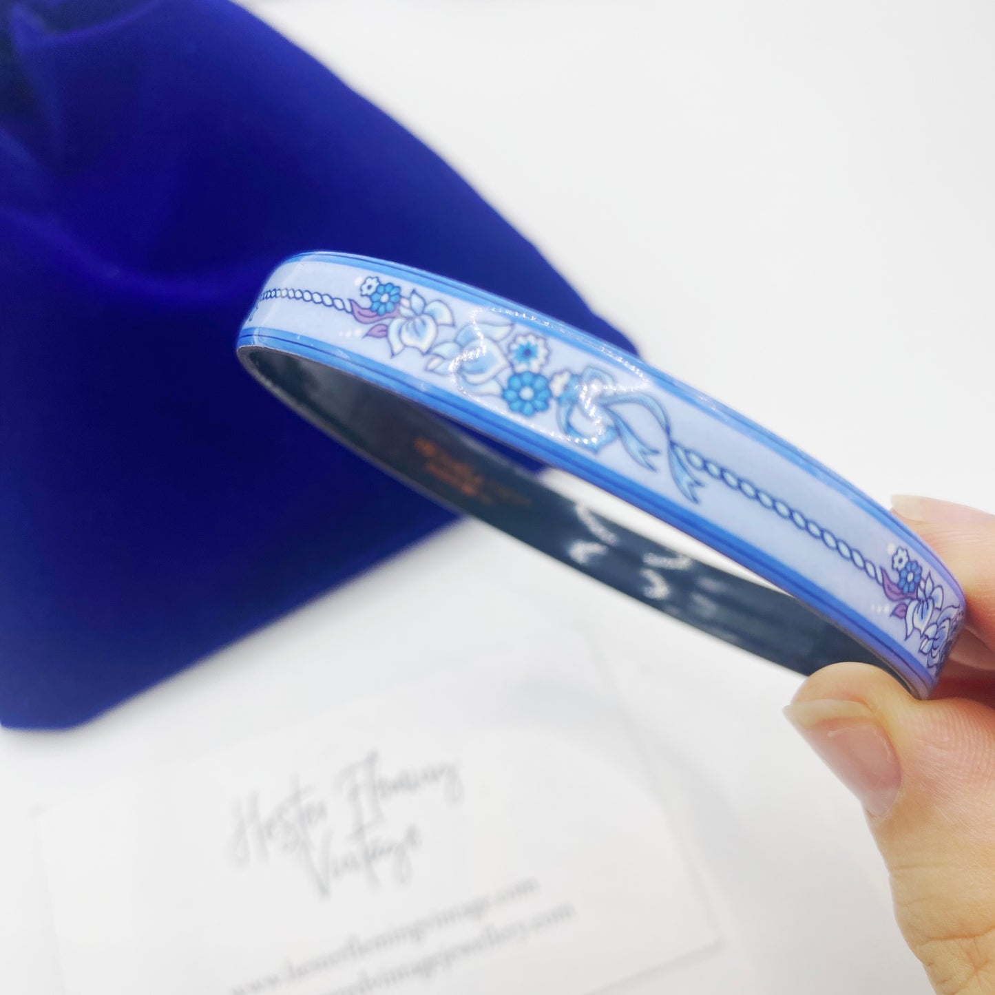 Michaela Frey · 1970s · Blue Floral Enamel Bangle