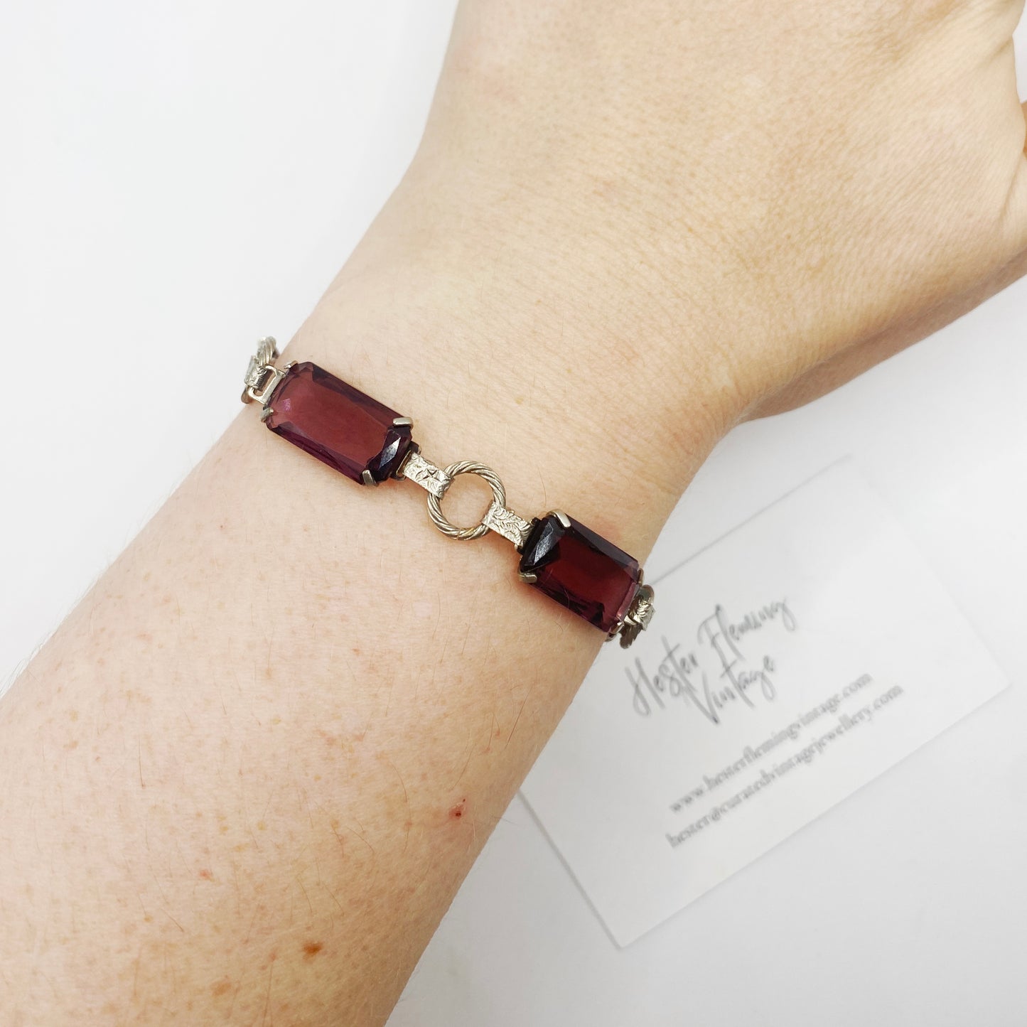 1920s Art Deco Amethyst Glass Panel Bracelet