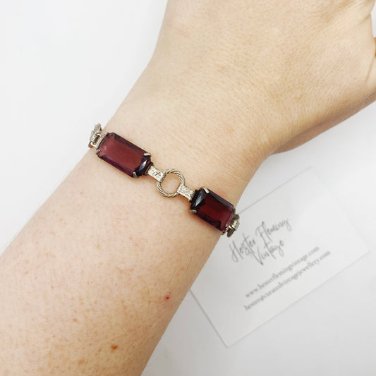 1920s Art Deco Amethyst Glass Panel Bracelet