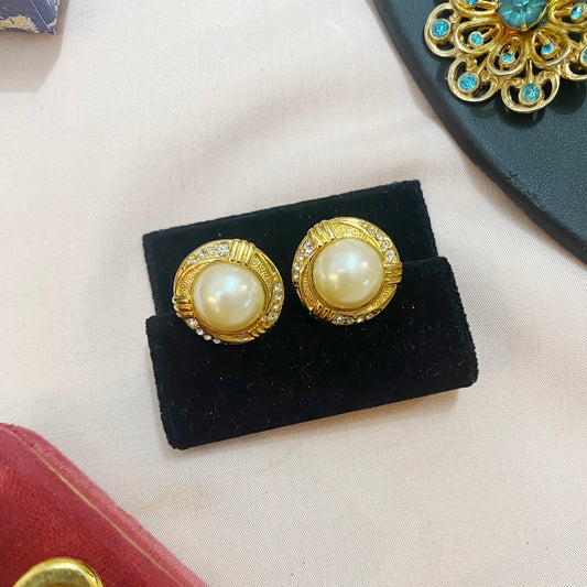 Vintage 1980s Pearl & Crystal Earrings | Retro Glam Costume Jewellery