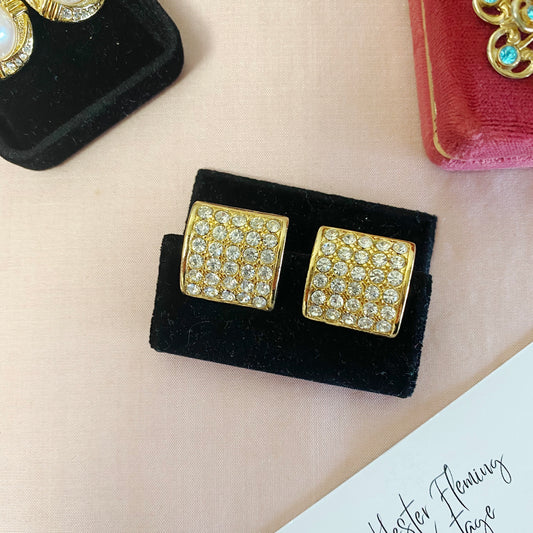 1980s Gold Clip-On Earrings | Crystal Statement Disco Jewelry