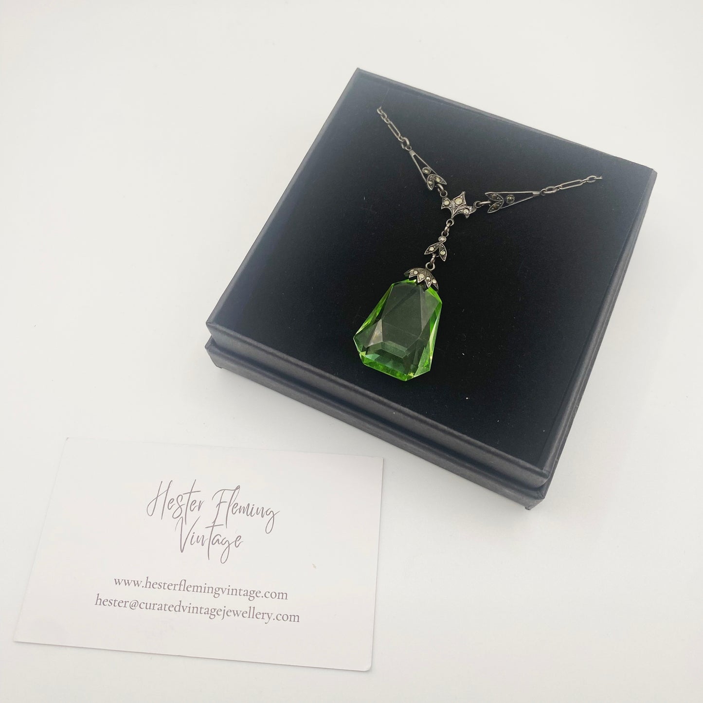 1930s Czech Uranium Glass Pendant | Vintage Art Deco Jewellery
