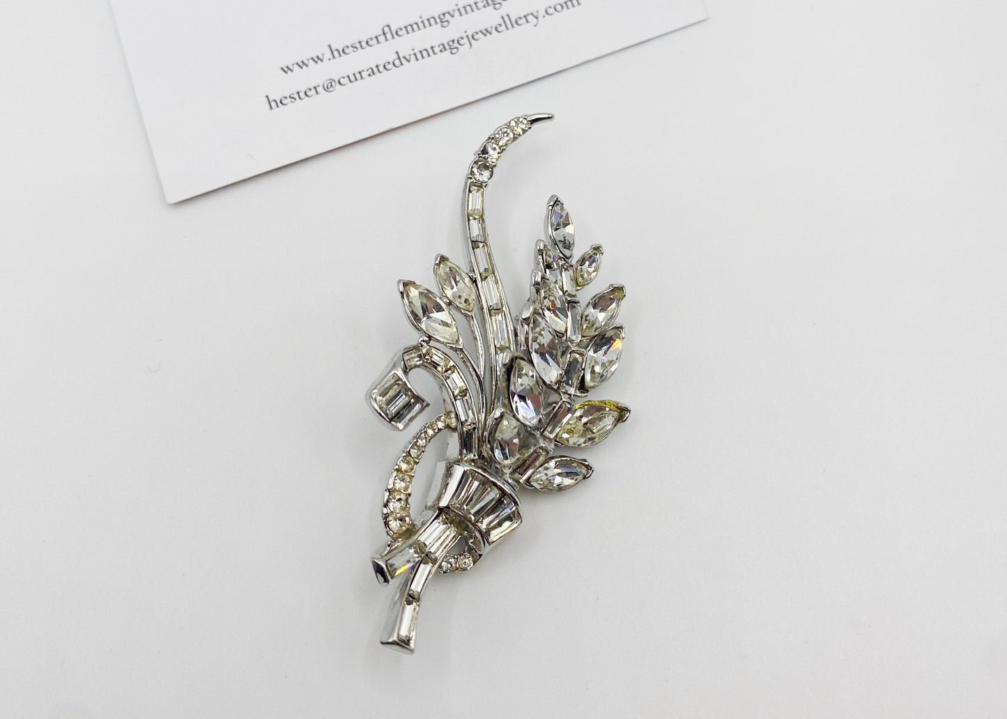 Vintage Trifari “PAT PEND” Crystal Spray Brooch | 1950s Signed Designer Jewellery