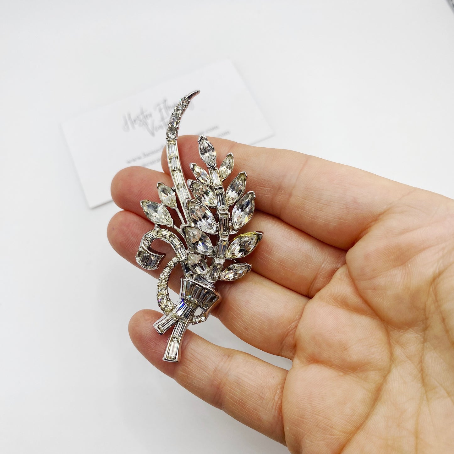 Vintage Trifari “PAT PEND” Crystal Spray Brooch | 1950s Signed Designer Jewellery