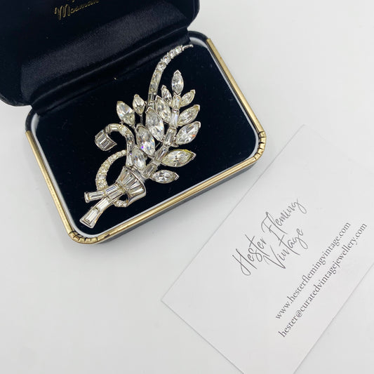 Vintage Trifari “PAT PEND” Crystal Spray Brooch | 1950s Signed Designer Jewellery