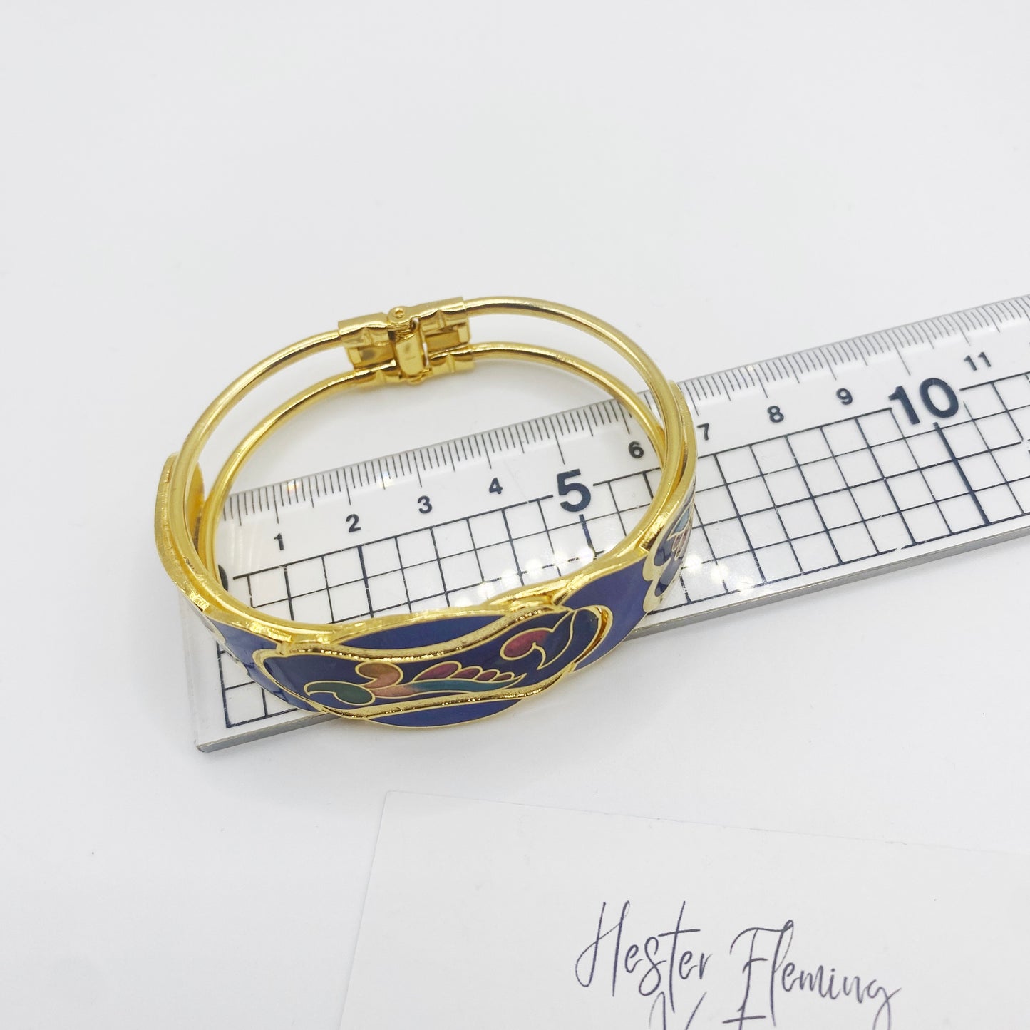 Vintage Cloisonné Bangle, 1980s Retro Nouveau Style Enamel Hinged Bracelet