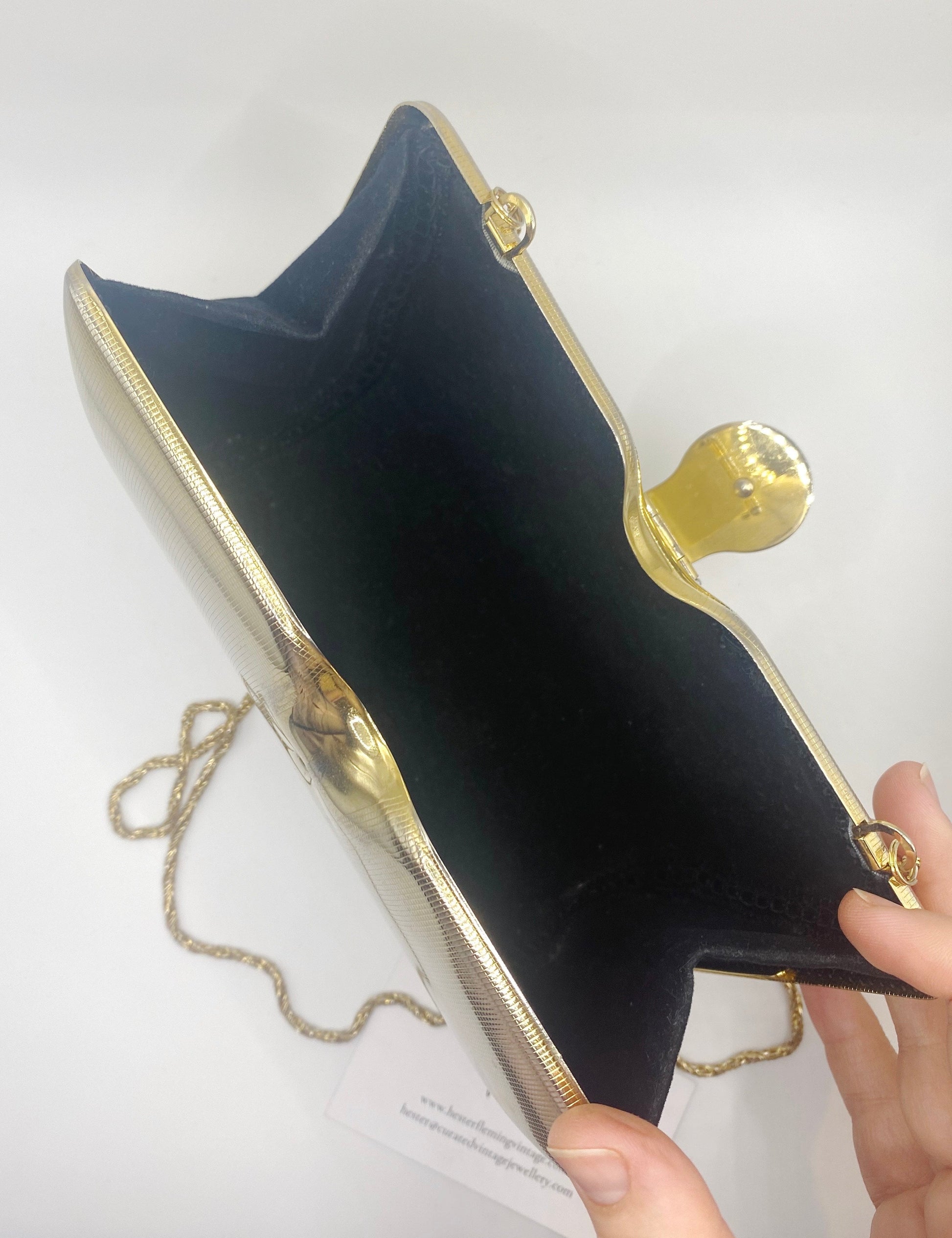 Velvet interior of 60s Mod Cluch.