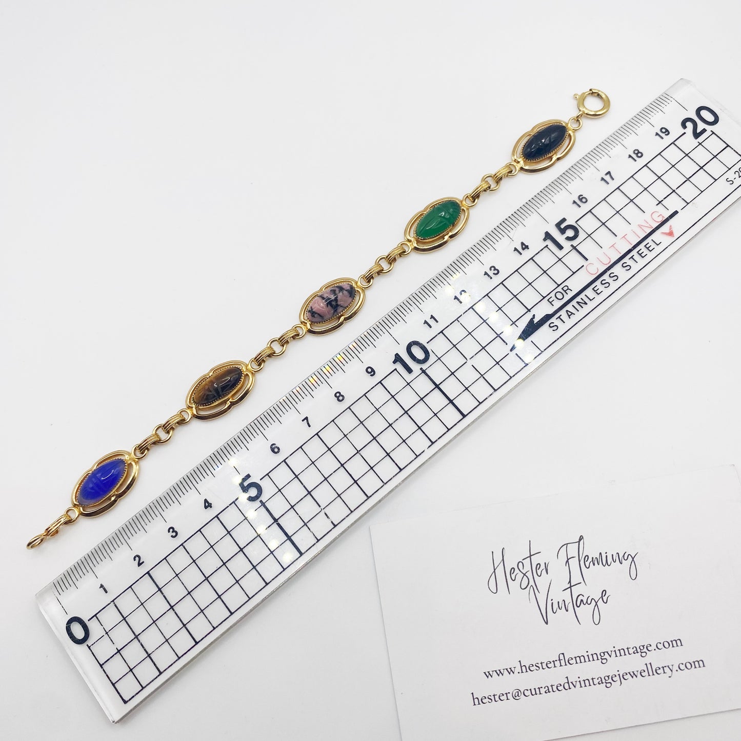 19cm measurement of 1970s Egyptian Revival scarab bracelet