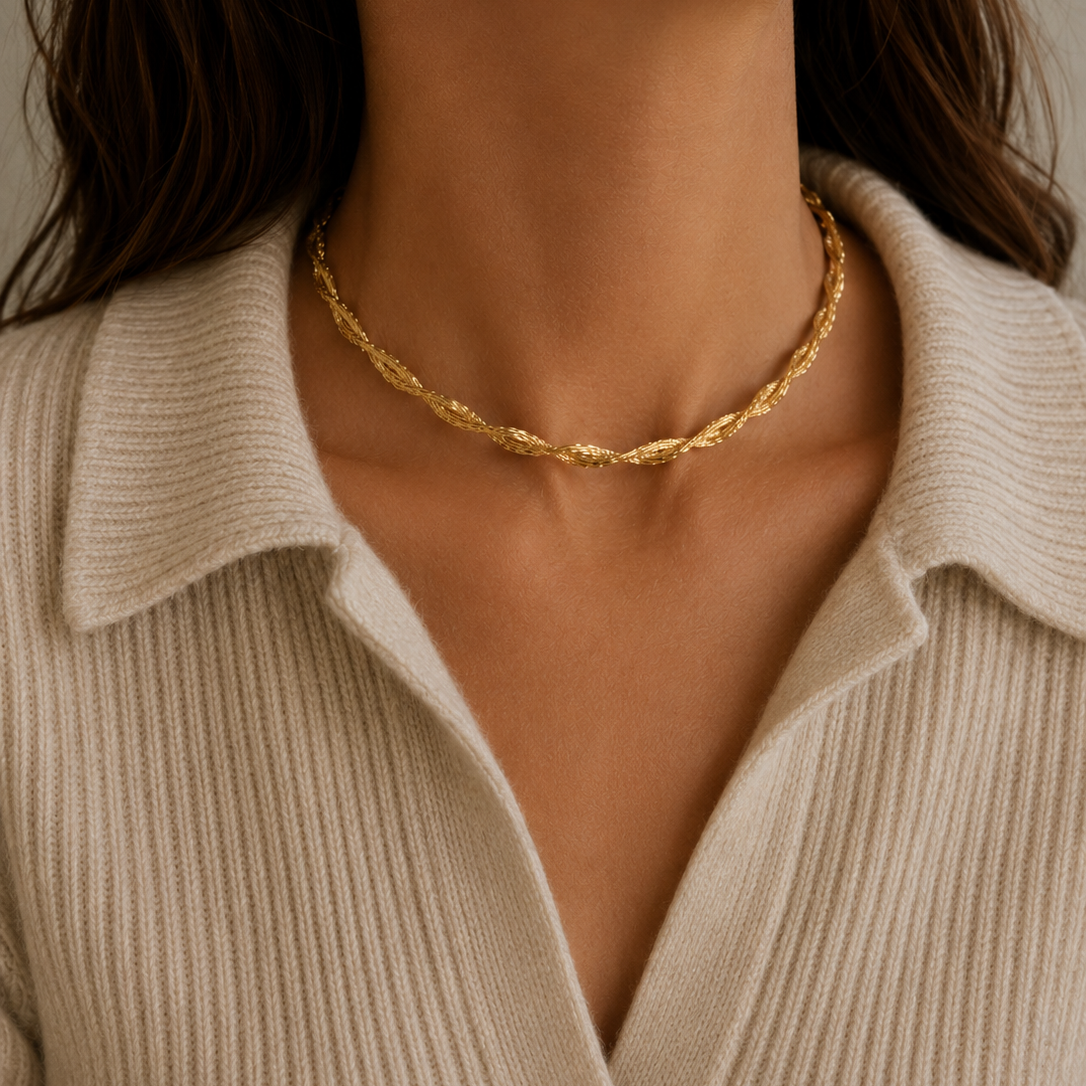 Vintage 90s Choker, styled on a model wearing a collared knit. 