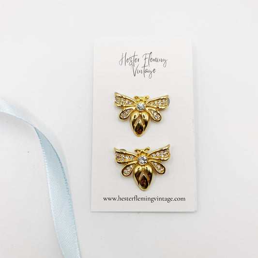 Vintage Swarovski Crystal Bee Brooch Set