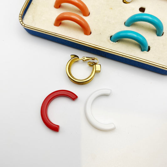 Trifari · 1970s · Interchangeable Lucite Earrings (5 Colour Drops)