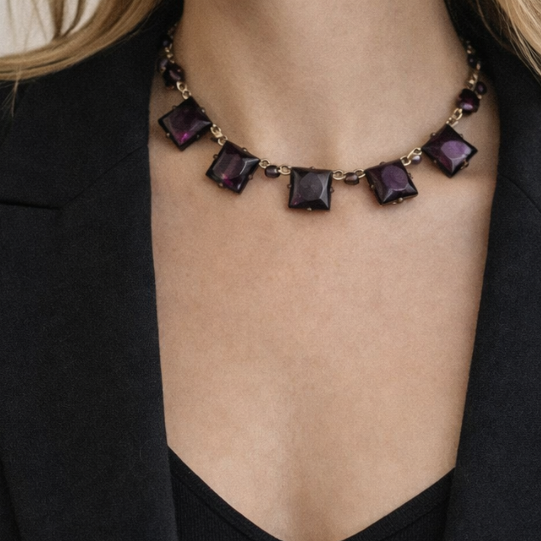Vintage 1930s Czech Amethyst Crystal Necklace