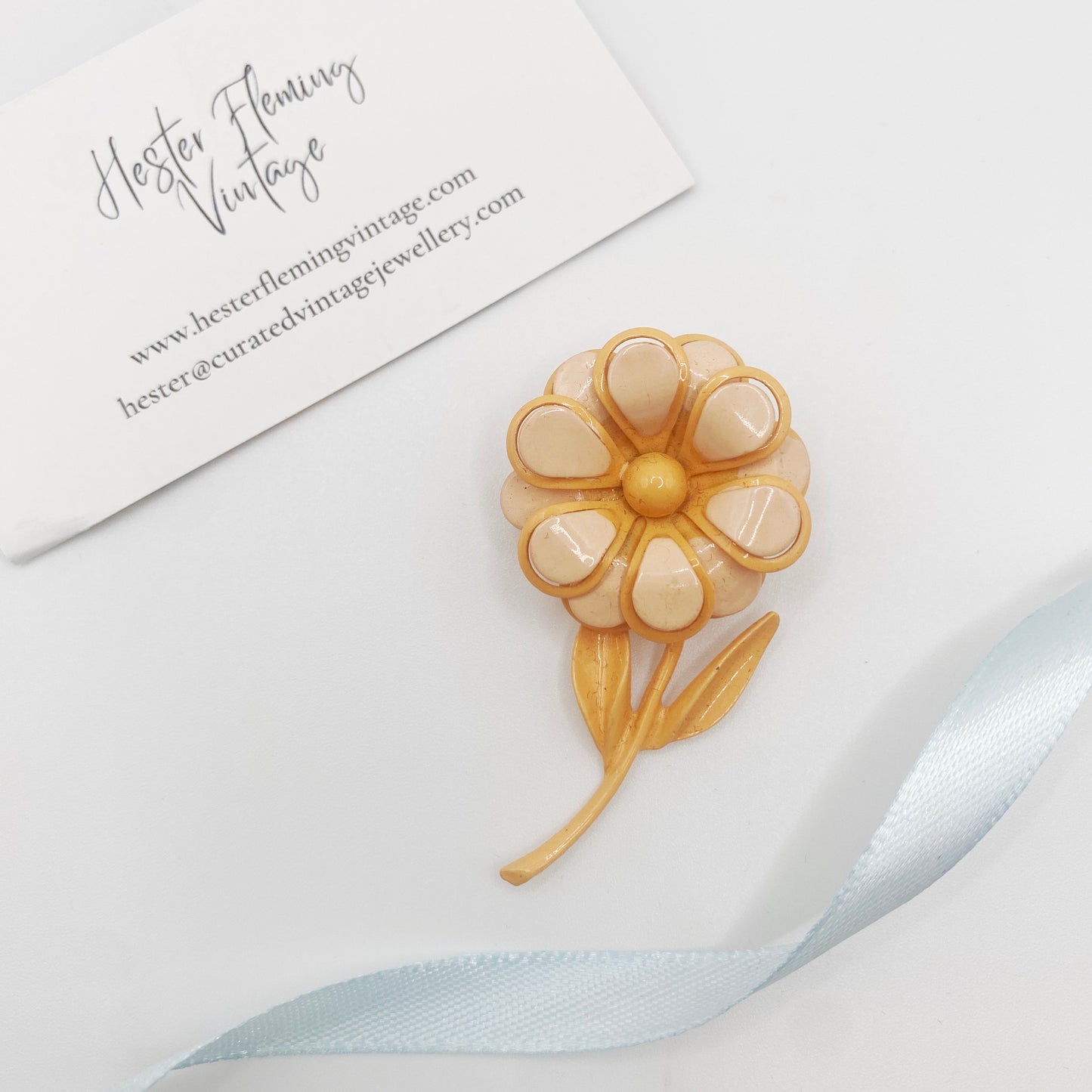 1960s Peach Enamel Flower Brooch